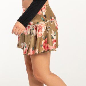 Full Tilt - Satin - Green - Pink - Floral - Mini Skirt - Size Small